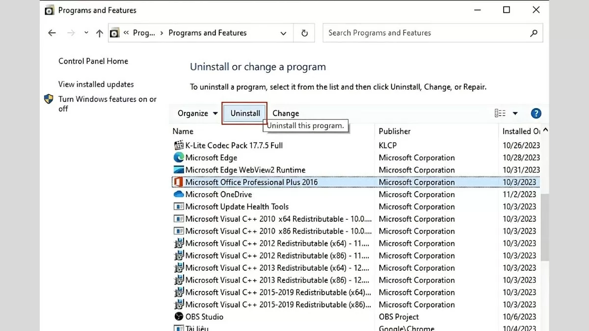 Nhấn Uninstall để thực hiện việc gỡ cài đặt Nhấn Uninstall để thực hiện việc gỡ cài đặt