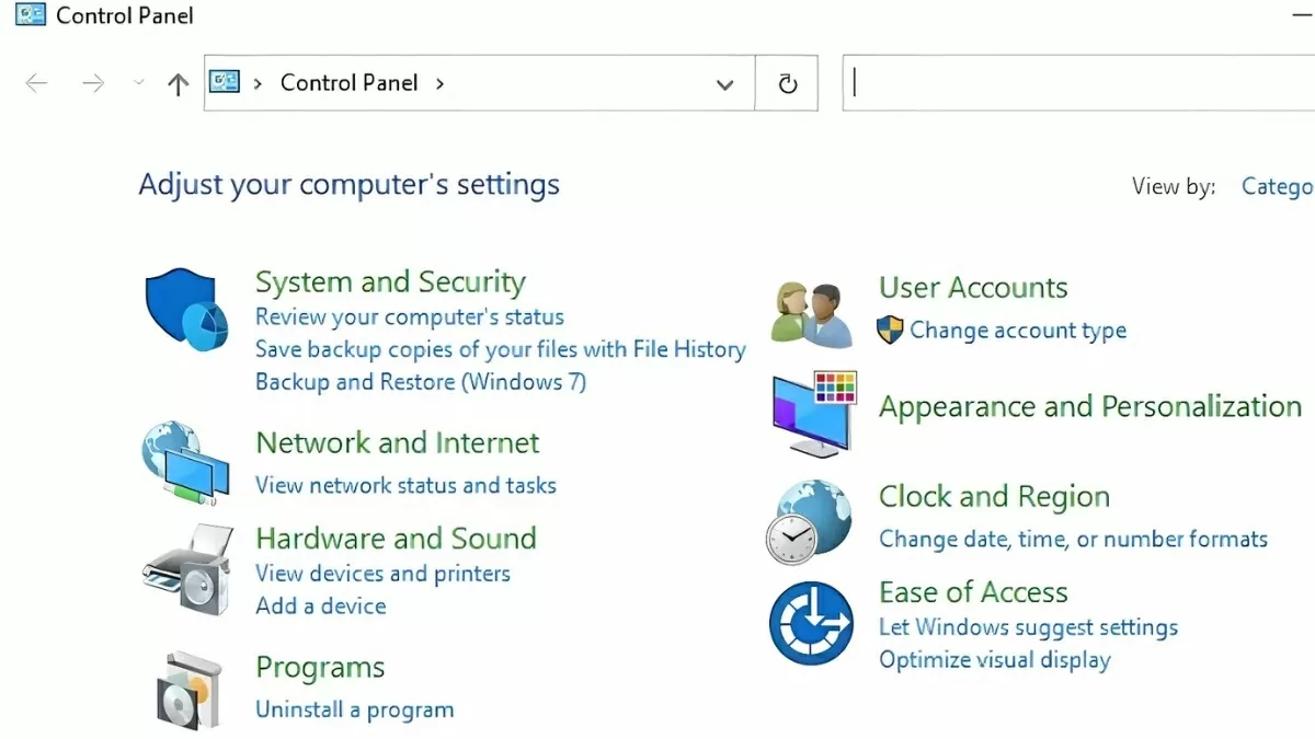 Cửa sổ Control Panel xuất hiện Cửa sổ Control Panel xuất hiện