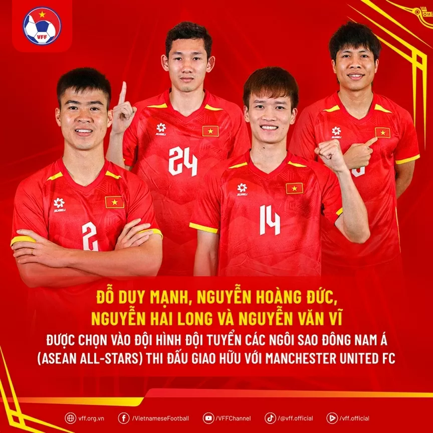 Quang Hải rút lui, Việt Nam cử 4 cầu thủ so tài với Man Utd Quang Hải rút lui, Việt Nam cử 4 cầu thủ so tài với Man Utd