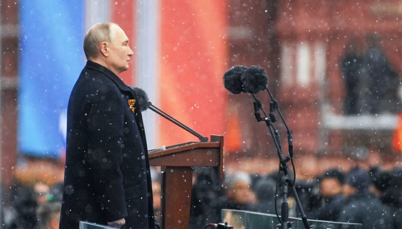 Tổng thống Vladimir Putin phát biểu trước khi lễ diễu binh kỷ niệm Ngày Chiến thắng bắt đầu. (Nguồn: Moskva News Agency)