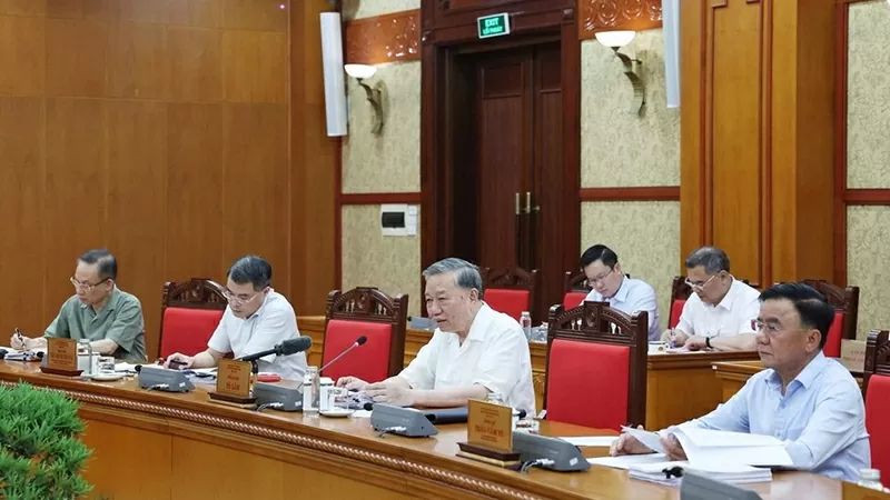 Tổng Bí thư Tô Lâm chủ trì cuộc họp. (Nguồn: TTXVN) Tổng Bí thư Tô Lâm chủ trì cuộc họp. (Nguồn: TTXVN)