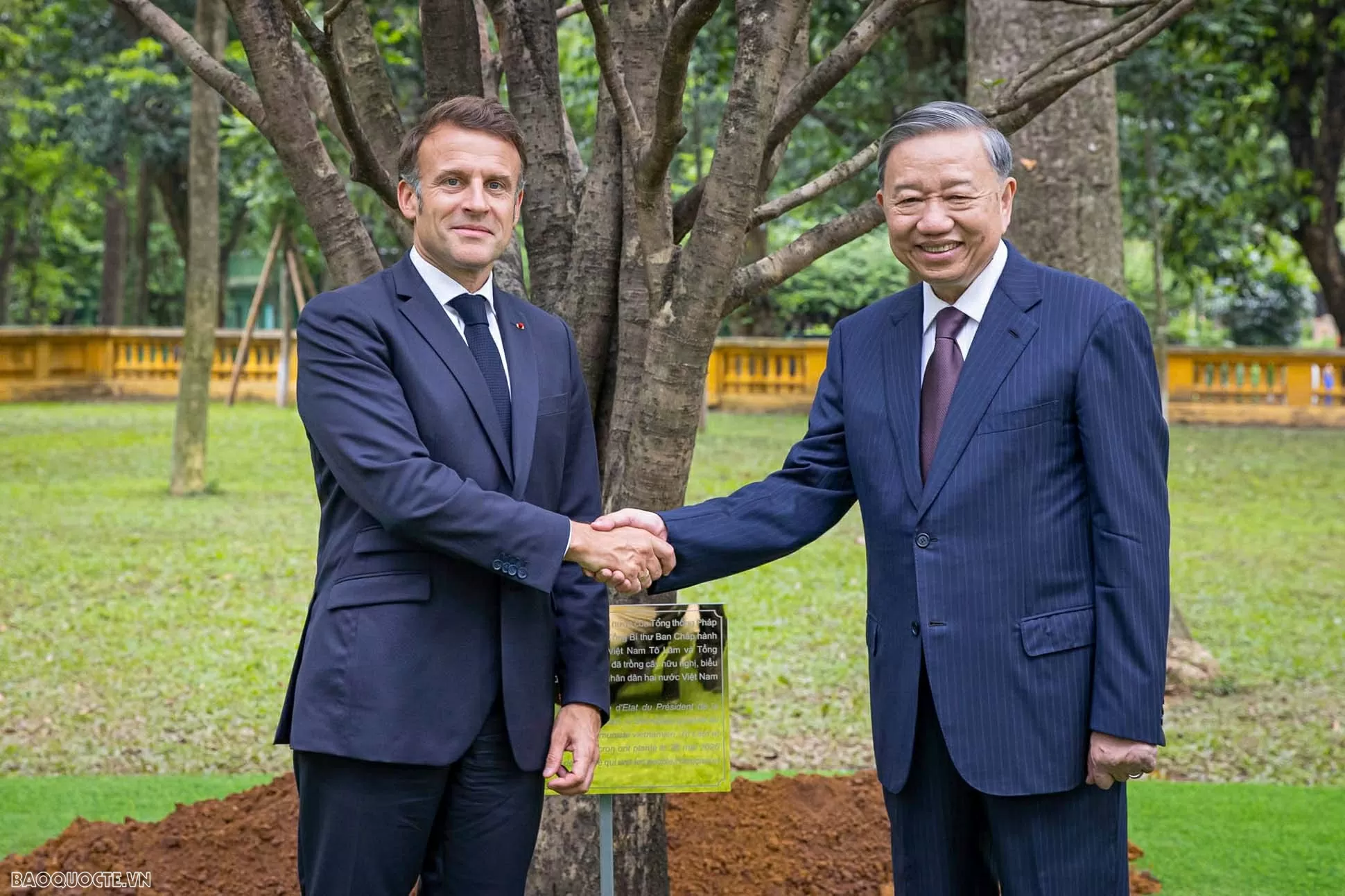 Tổng Bí thư Tô Lâm và Tổng thống Emmanuel Macron trồng cây mộc tại Khu Di tích Chủ tịch Hồ Chí Minh Tổng Bí thư Tô Lâm và Tổng thống Emmanuel Macron trồng cây mộc tại Khu Di tích Chủ tịch Hồ Chí Minh