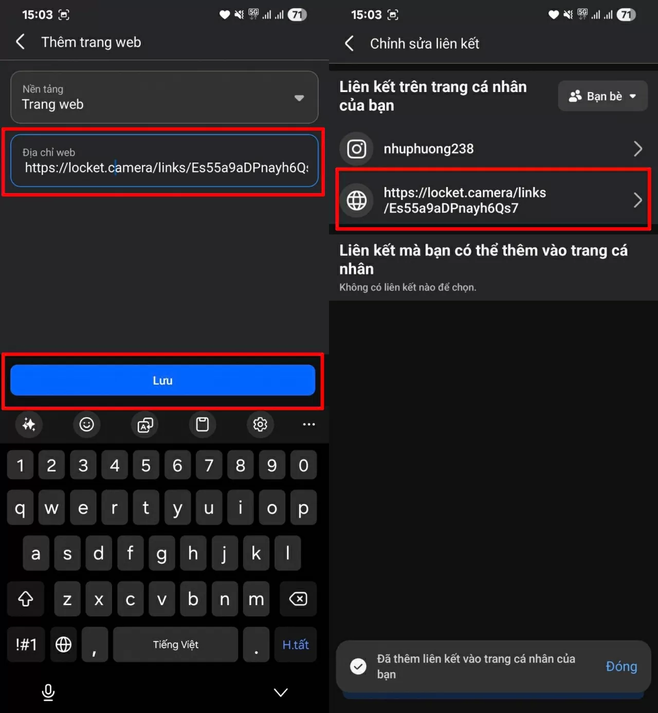 Dán đường dẫn Locket bạn vừa sao chép. Dán đường dẫn Locket bạn vừa sao chép.