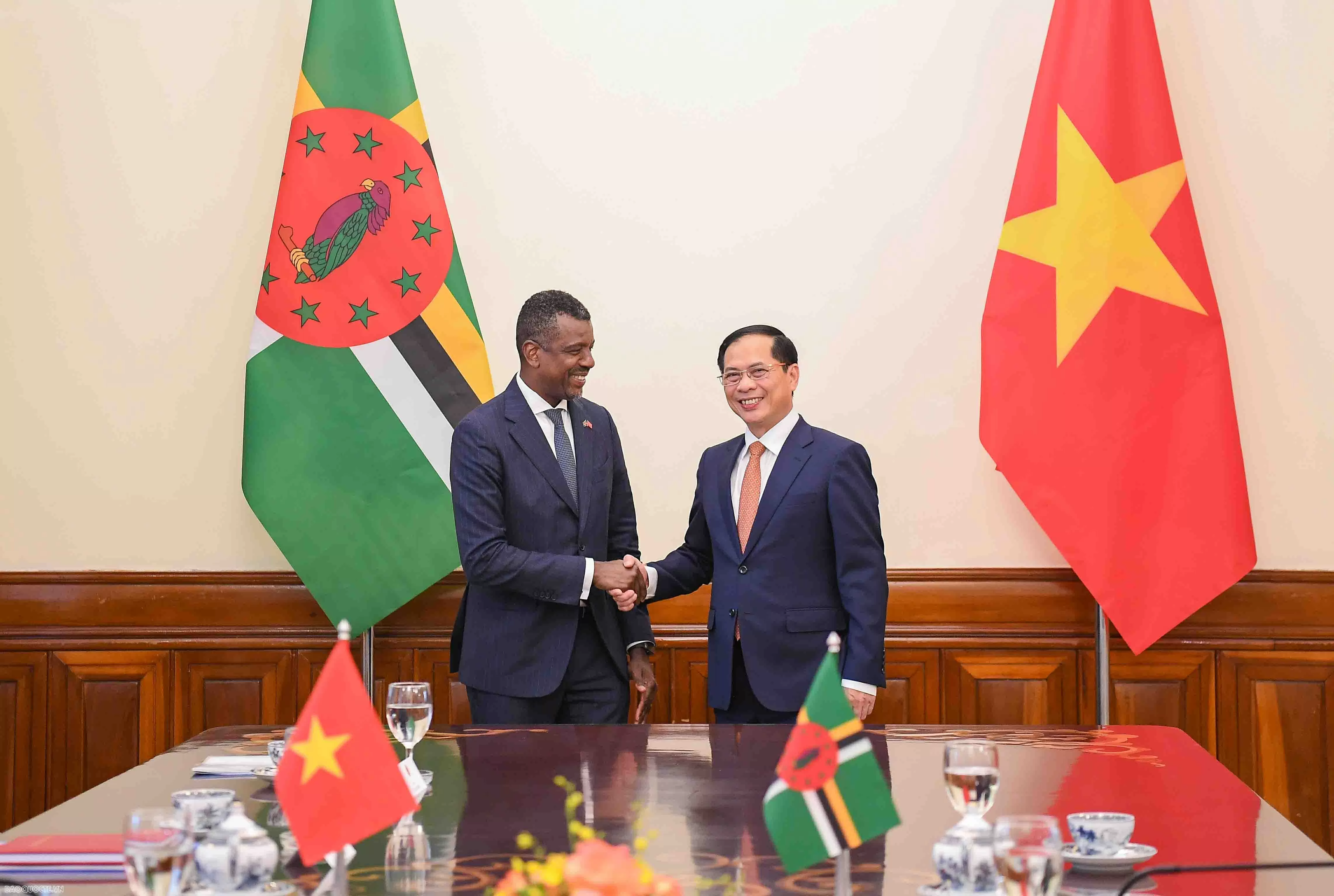 Phó Thủ tướng, Bộ trưởng Ngoại giao Bùi Thanh Sơn đón, hội đàm với Bộ trưởng Ngoại giao Dominica