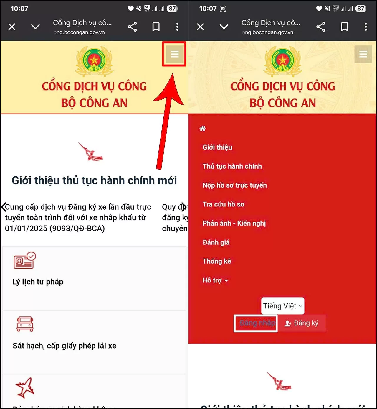 Truy cập vào Cổng Dịch vụ công Bộ Công An.