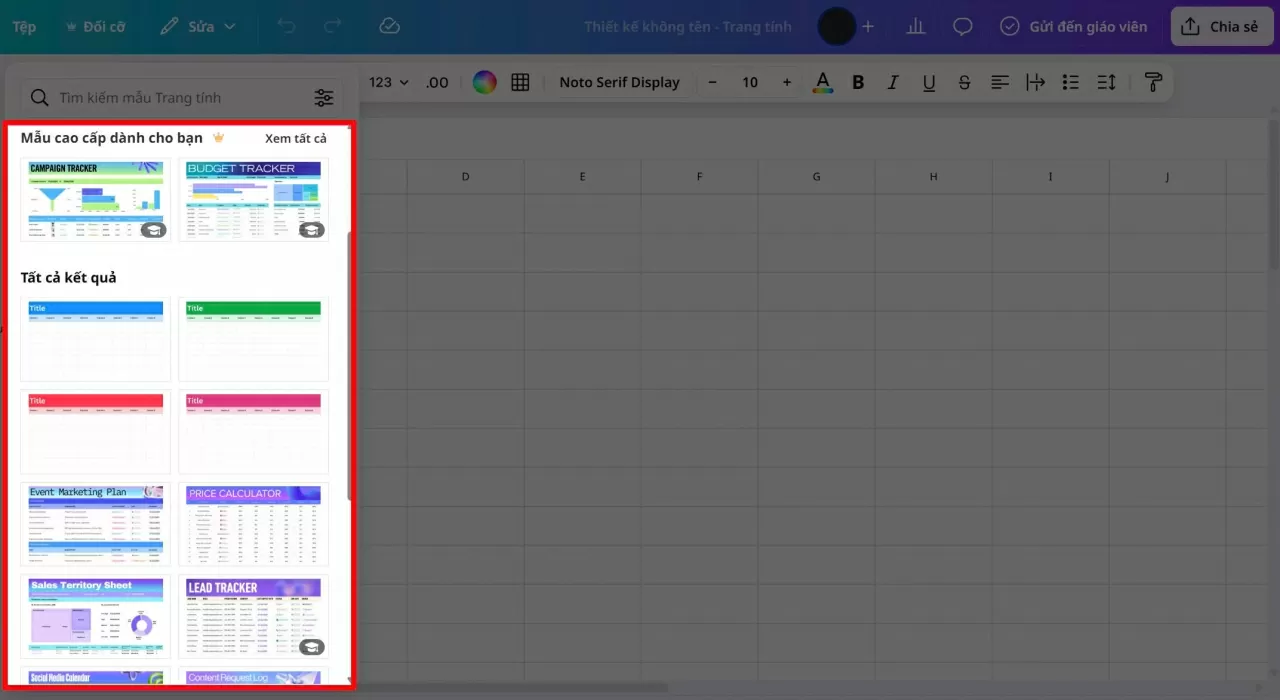 Bạn có thể tham khảo nhiều mẫu bảng tính.
