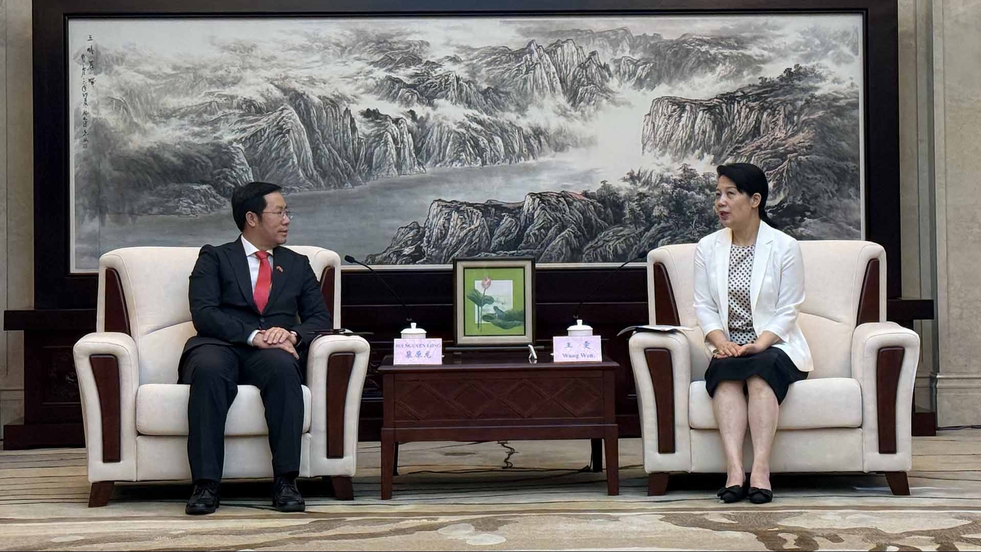 Tổng lãnh sự Bùi Nguyên Long hội kiến Chủ nhiệm Văn phòng Ngoại vụ Trùng Khánh Vương Văn