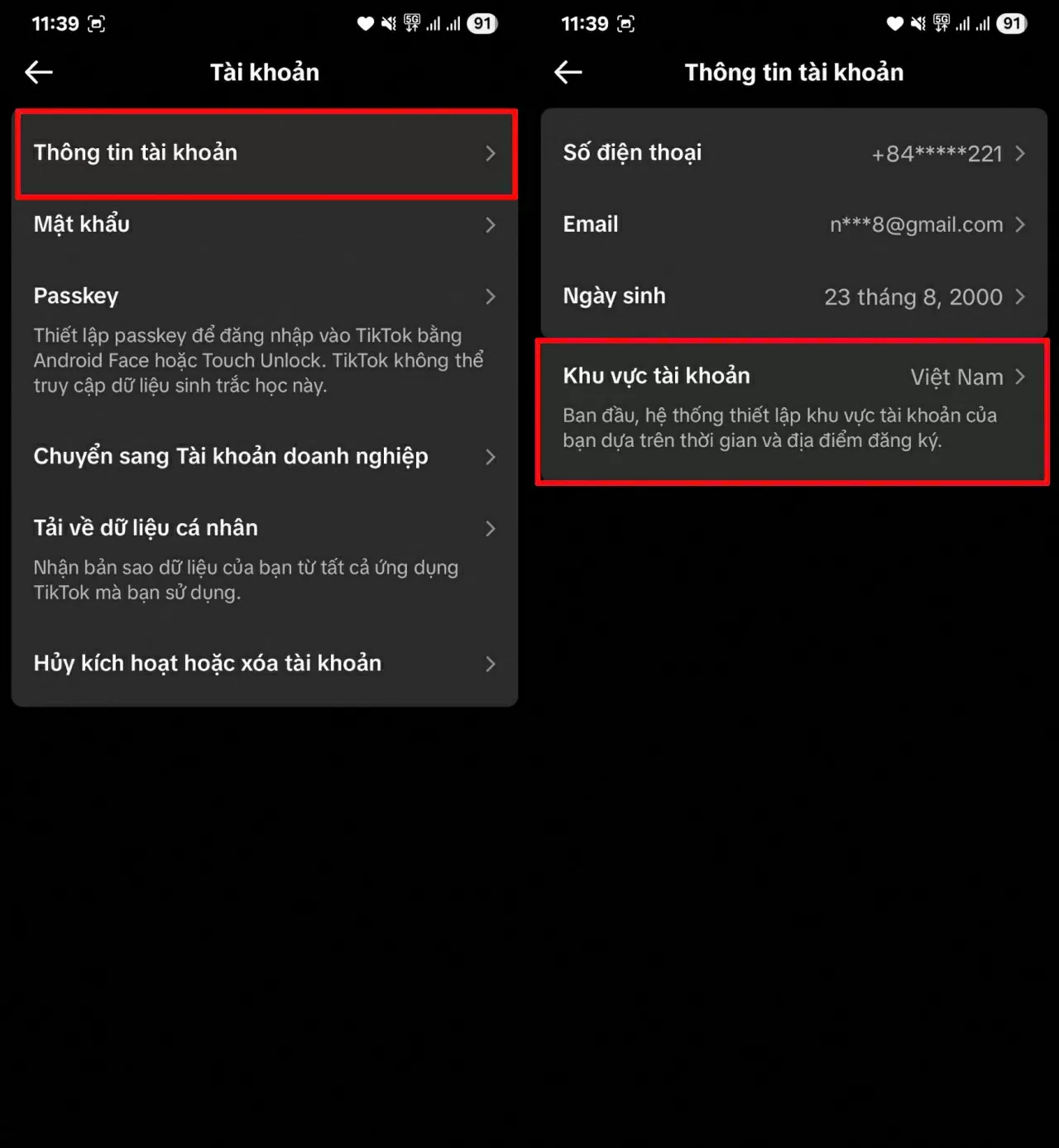 Chọn mục Thông tin tài khoản. Chọn mục Thông tin tài khoản.