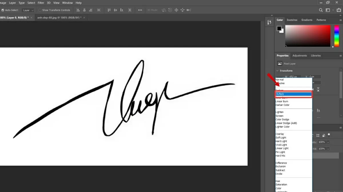 Chuyển chế độ này sang Multiply.