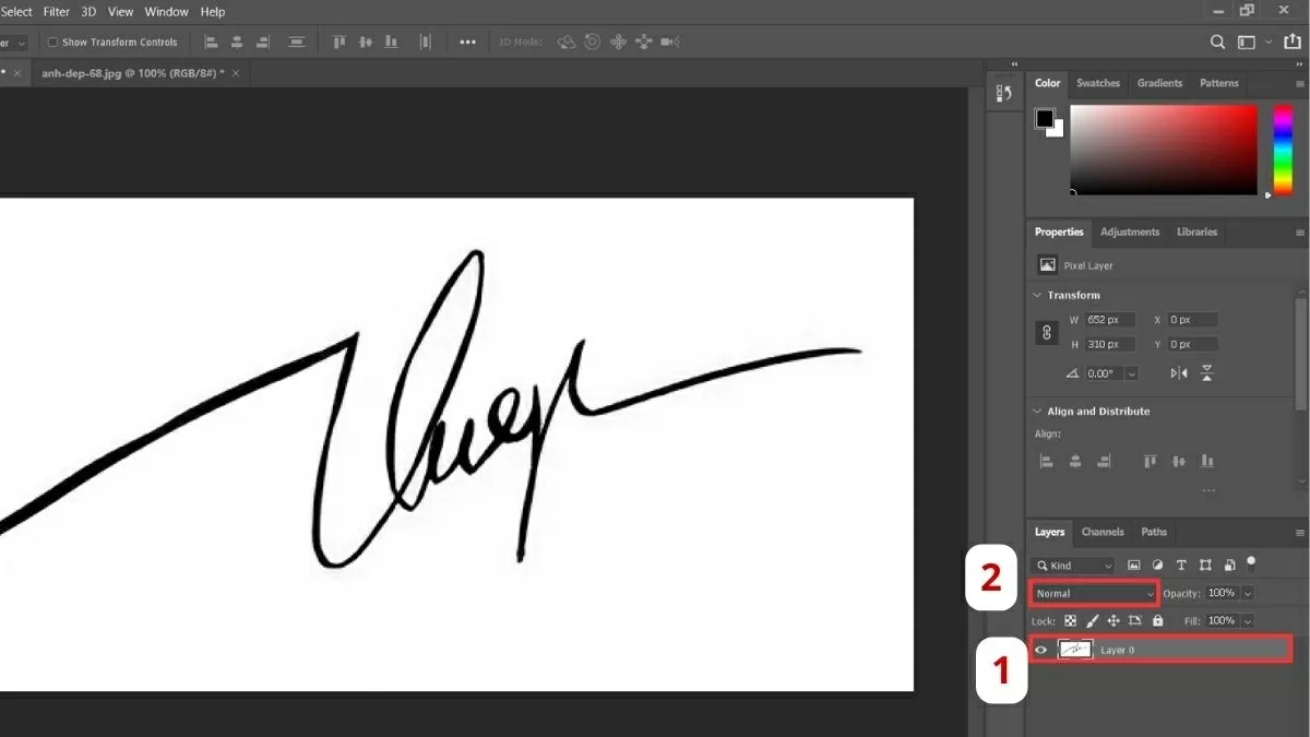 Chọn layer chứa chữ ký. Chọn layer chứa chữ ký.