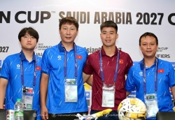 HLV Kim Sang Sik và đội trưởng Duy Mạnh họp báo trước trận đấu tuyển Việt Nam và Malaysia