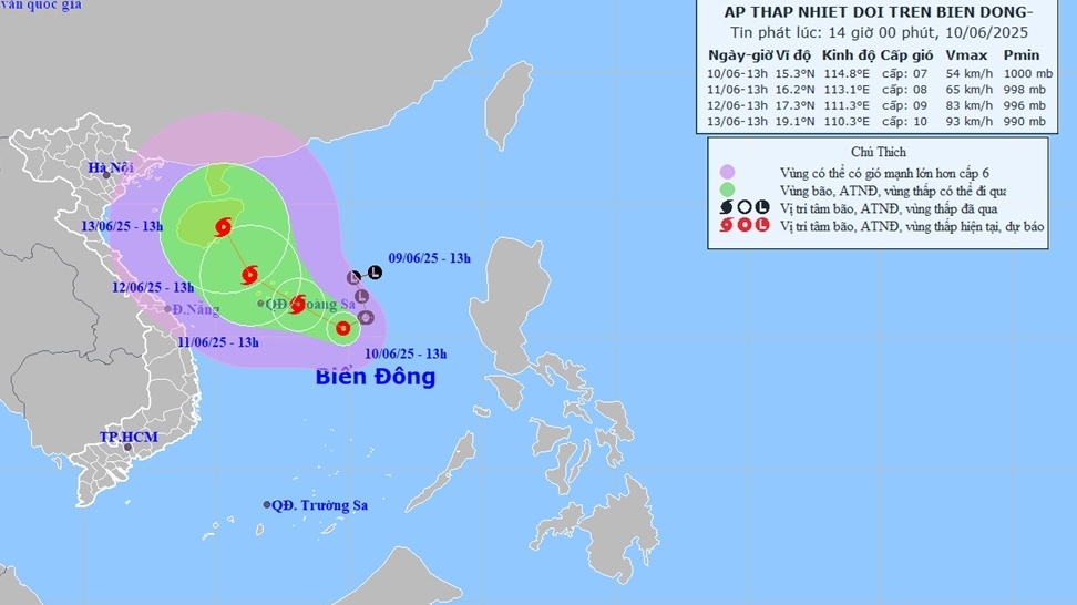 Dự báo thời tiết: Áp thấp nhiệt đới trên Biển Đông sẽ mạnh thành bão, cường độ gió cấp 8, giật cấp 10