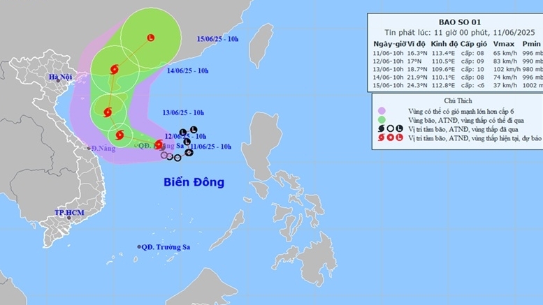 Dự báo tác động của bão số 1: Ngoài khơi Quảng Trị đến Quảng Ngãi gió mạnh dần cấp 6-7, Trung Trung Bộ mưa to đến rất to