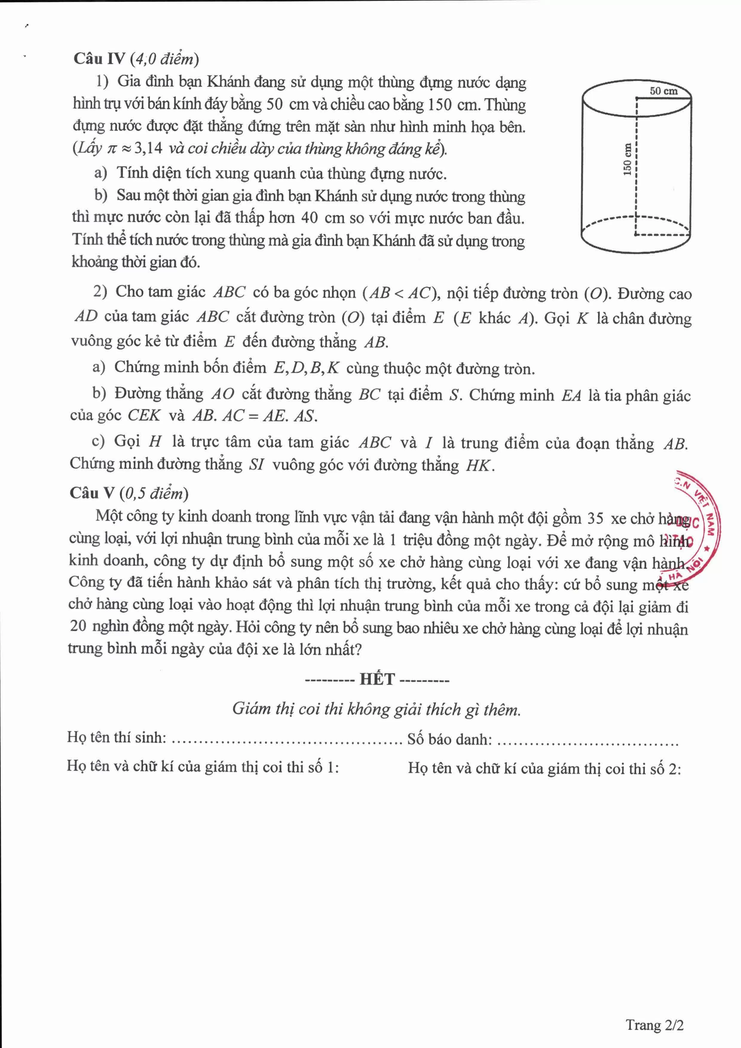Kỳ thi lớp 10 Hà Nội: Đáp án chính thức môn Toán