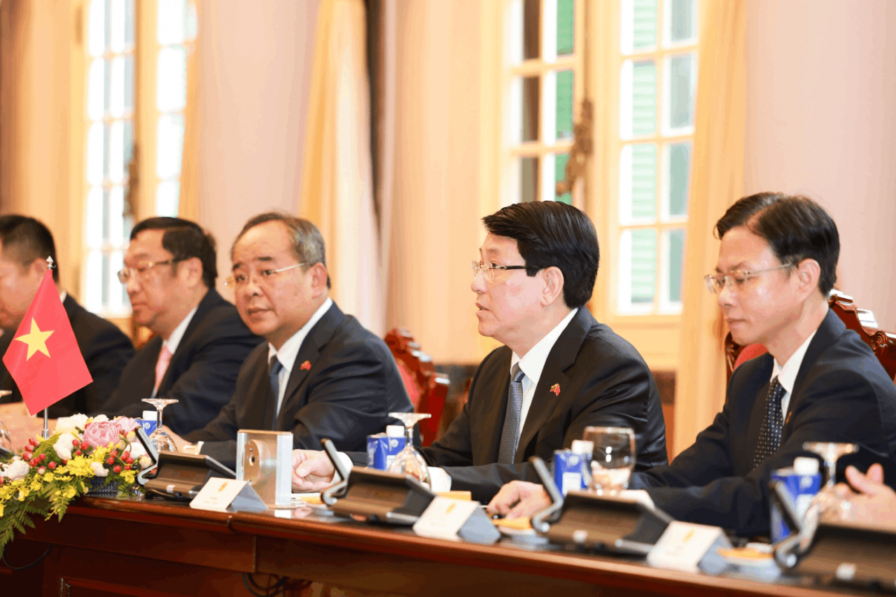 Chủ tịch nước Lương Cường phát biểu tại Hội đàm. Chủ tịch nước Lương Cường phát biểu tại Hội đàm.