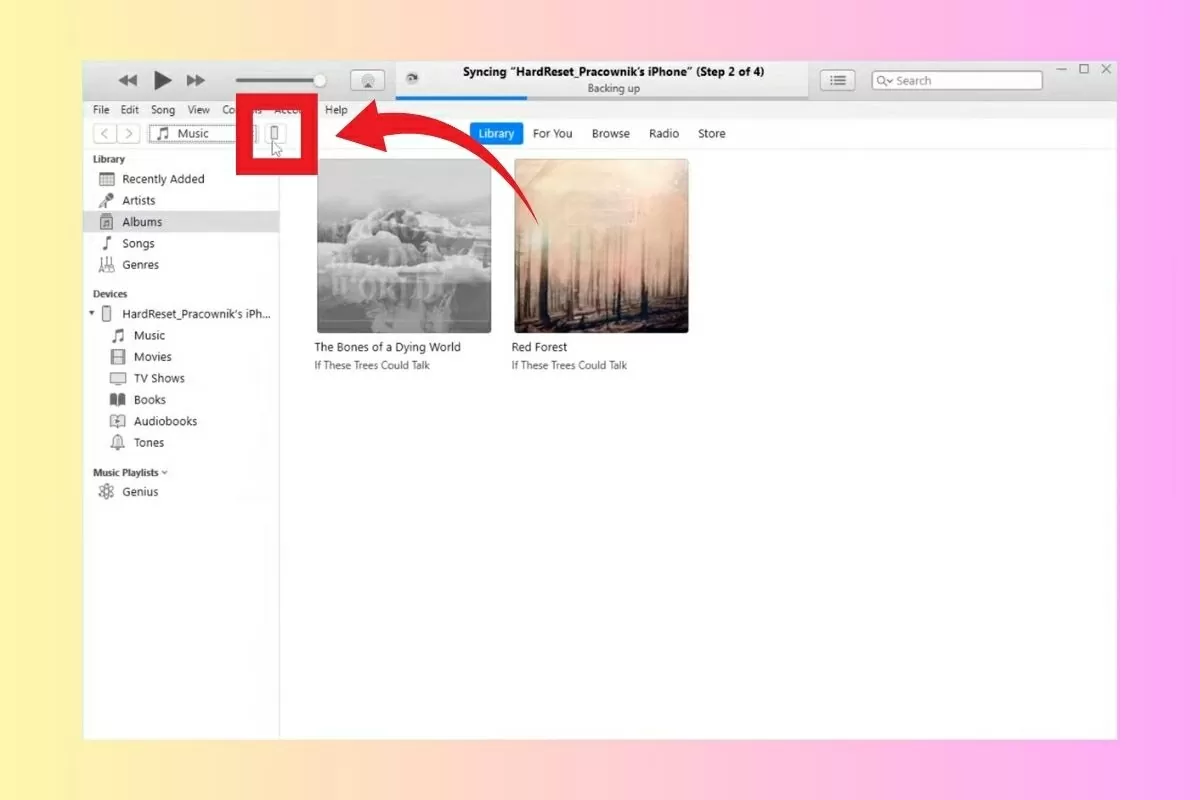 Nhấn vào biểu tượng iPhone ở góc trên bên trái giao diện.