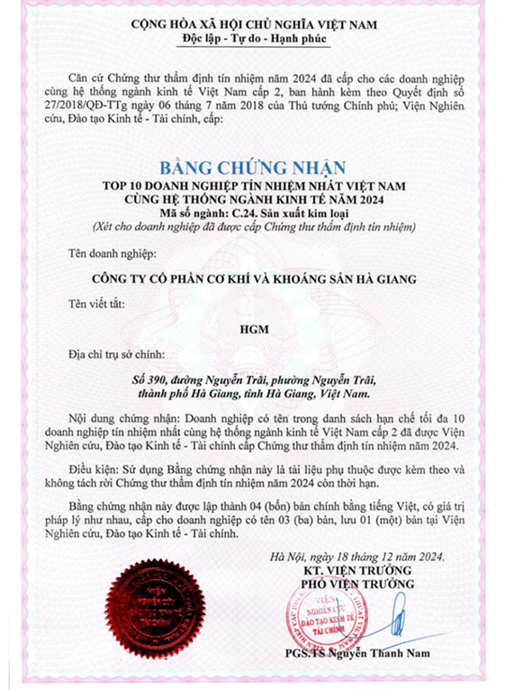 Công ty Cổ phần cơ khí và Khoáng sản Hà Giang Công ty Cổ phần cơ khí và Khoáng sản Hà Giang