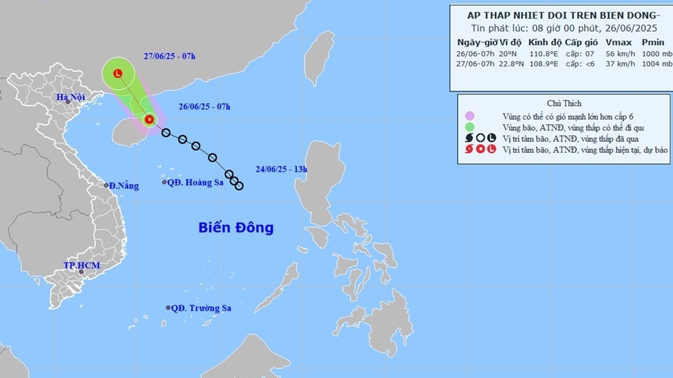 Dự báo áp thấp nhiệt đới: Trên vùng biển đảo Hải Nam (Trung Quốc), phía Tây Bắc khu vực Bắc Biển Đông sóng cao 2-3,5m