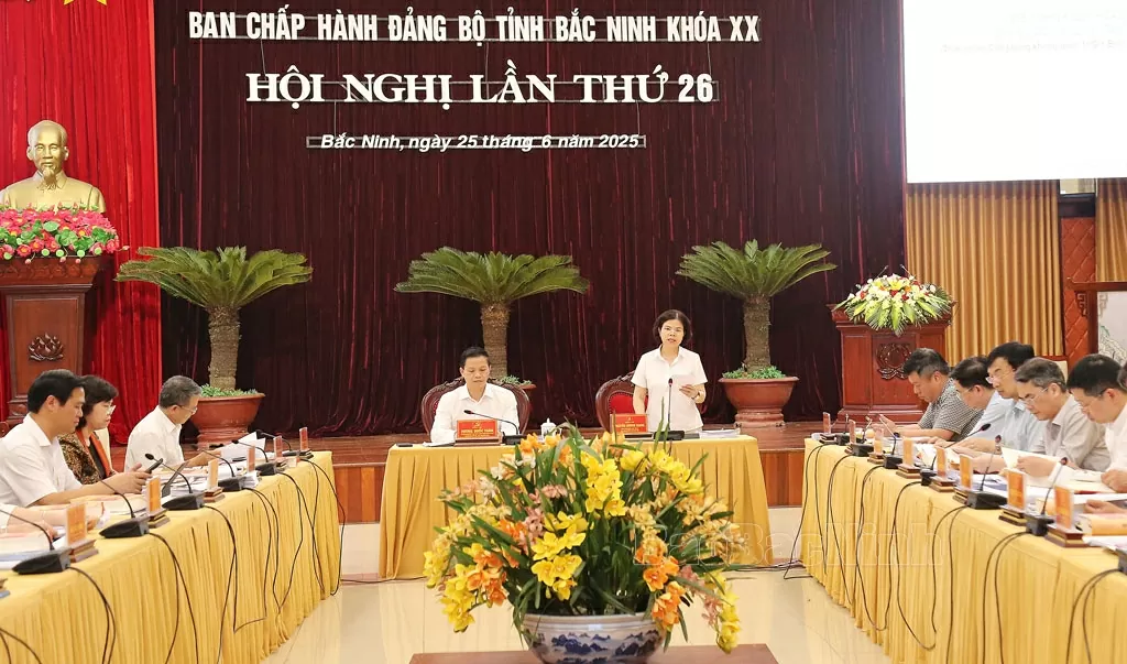 Ban Chấp hành Đảng bộ tỉnh Bắc Ninh khóa XX tổ chức Hội nghị lần thứ 26. (Nguồn: Báo Bắc Ninh) Ban Chấp hành Đảng bộ tỉnh Bắc Ninh khóa XX tổ chức Hội nghị lần thứ 26. (Nguồn: Báo Bắc Ninh)