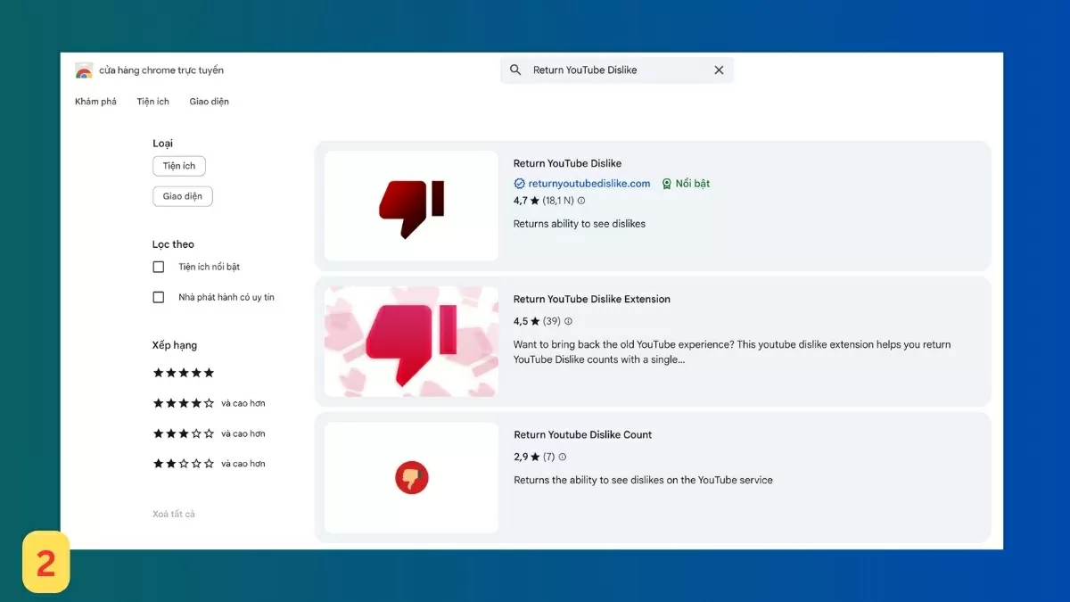 Gõ từ khóa “Return YouTube Dislike”.