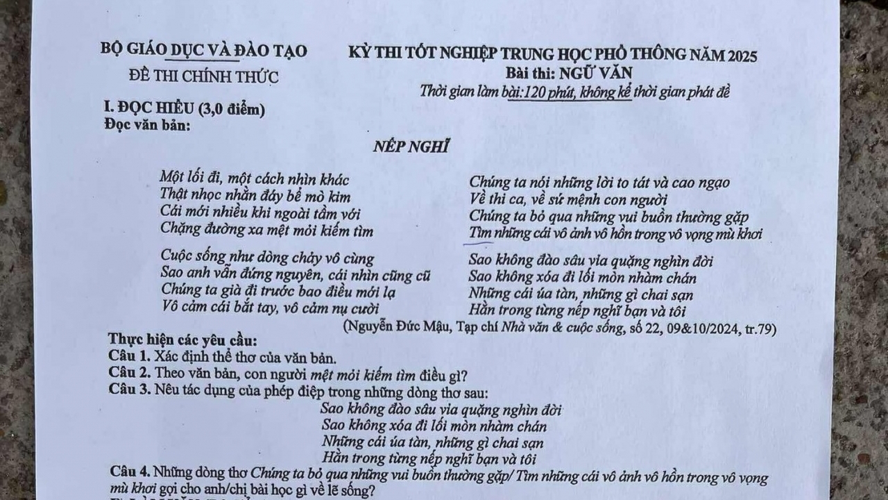 Đề Ngữ văn thi tốt nghiệp THPT 2025 chính thức