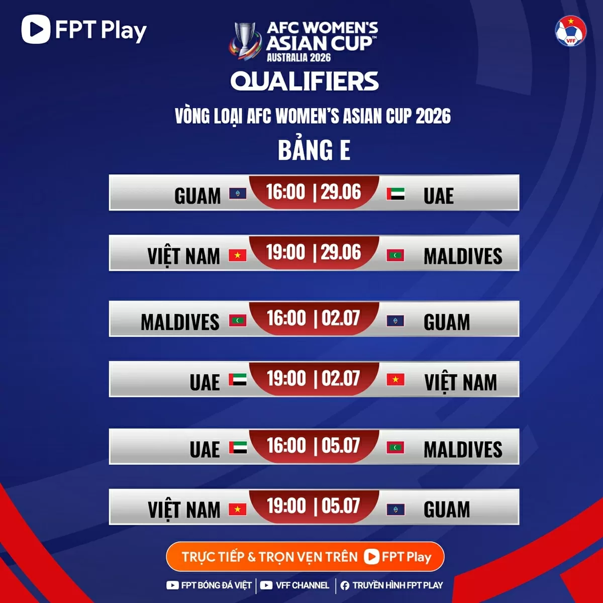 Lịch thi đấu của đội tuyển nữ Việt Nam tại vòng loại giải bóng đá nữ châu Á 2026