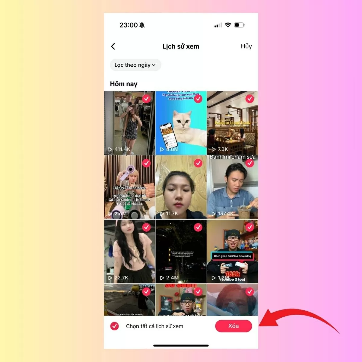 Chọn Chọn tất cả lịch sử xem để xoá toàn bộ.