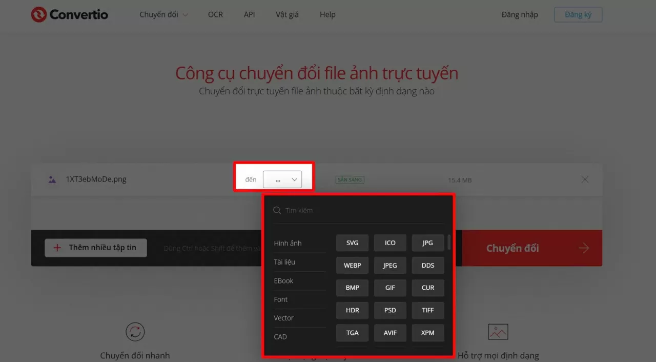 Lựa chọn định dạng ảnh bạn muốn chuyển đổi. Lựa chọn định dạng ảnh bạn muốn chuyển đổi.