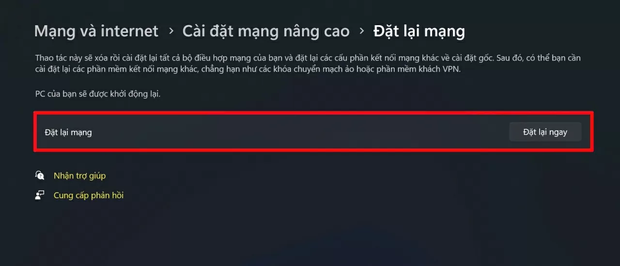 Nhấn nút “Đặt lại ngay”. Nhấn nút “Đặt lại ngay”.