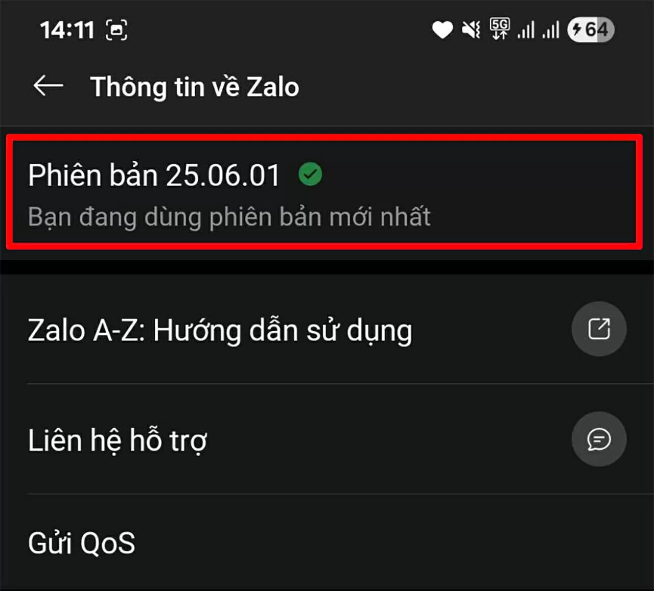 Kiểm tra phiên bản Zalo hiện tại. 