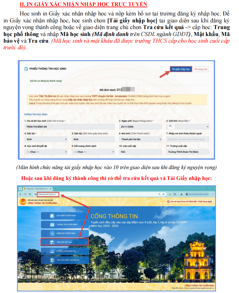 Cách xác nhận nhập học vào lớp 10 ở Hà Nội sau khi trúng tuyển Cách xác nhận nhập học vào lớp 10 ở Hà Nội sau khi trúng tuyển
