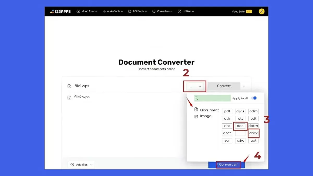 Chọn định dạng Word để xuất file. Chọn định dạng Word để xuất file.