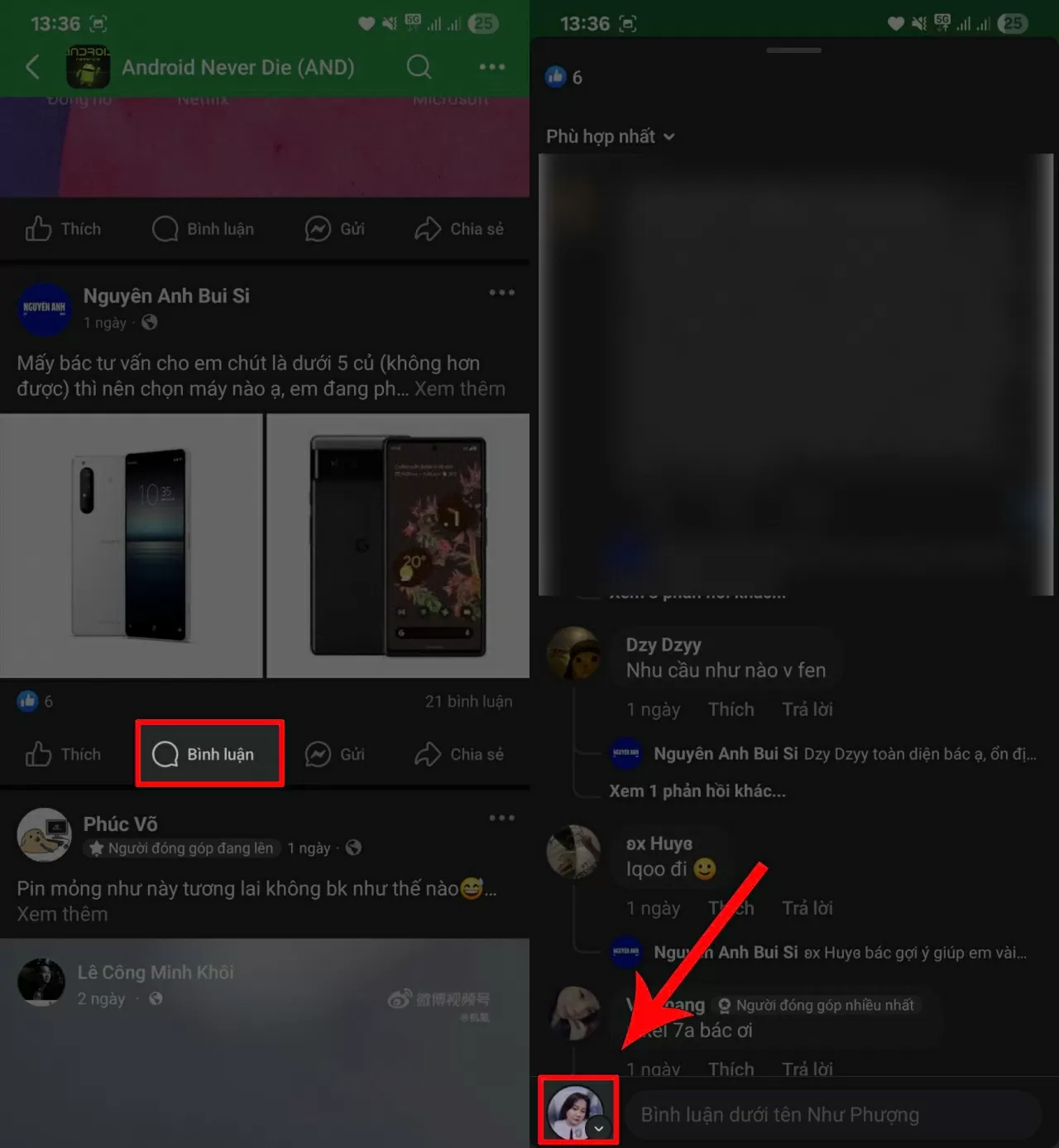 Chạm vào ảnh đại diện nhỏ nằm bên trái. Chạm vào ảnh đại diện nhỏ nằm bên trái.