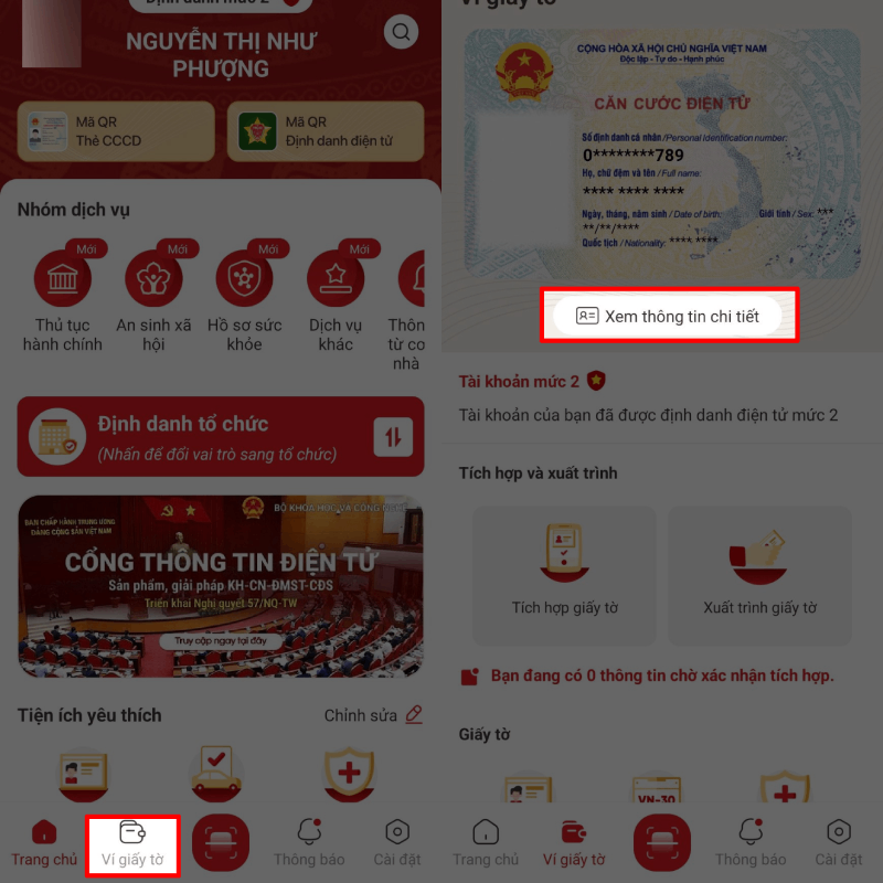 Chọn mục Ví giấy tờ Chọn mục Ví giấy tờ