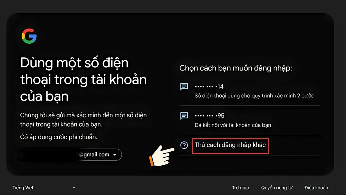 Tiếp tục chọn “Thử cách đăng nhập khác”. Tiếp tục chọn “Thử cách đăng nhập khác”.