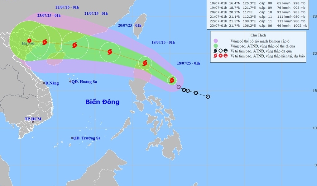 Dự báo diễn biến bão Wipha: Vùng biển phía Đông khu vực Bắc Biển Đông có gió giật cấp 9, sóng cao đến 3,5m