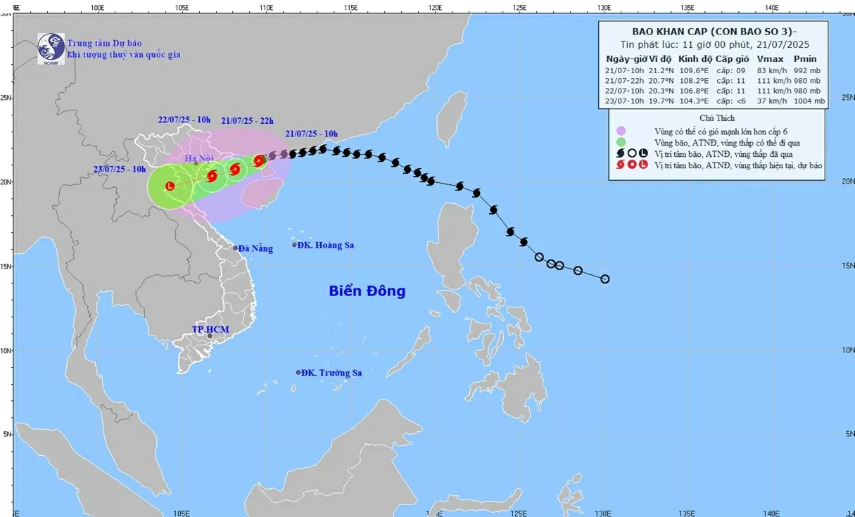 Bão số 3 đi vào vịnh Bắc Bộ, có khả năng mạnh lên, gió giật cấp 14, không an toàn cho phương tiện hoạt động trong vùng nguyu hiểm Bão số 3 đi vào vịnh Bắc Bộ, có khả năng mạnh lên, gió giật cấp 14, không an toàn cho phương tiện hoạt động trong vùng nguyu hiểm