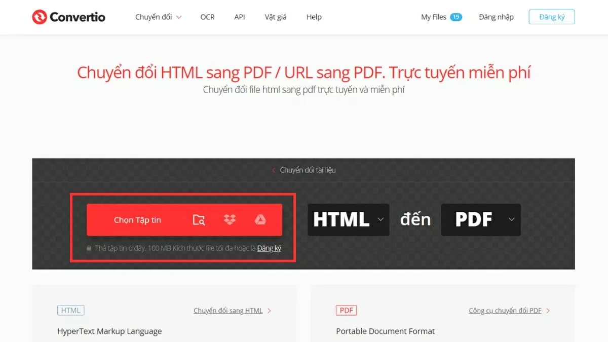 Truy cập vào trang web Convertio.co. Truy cập vào trang web Convertio.co.