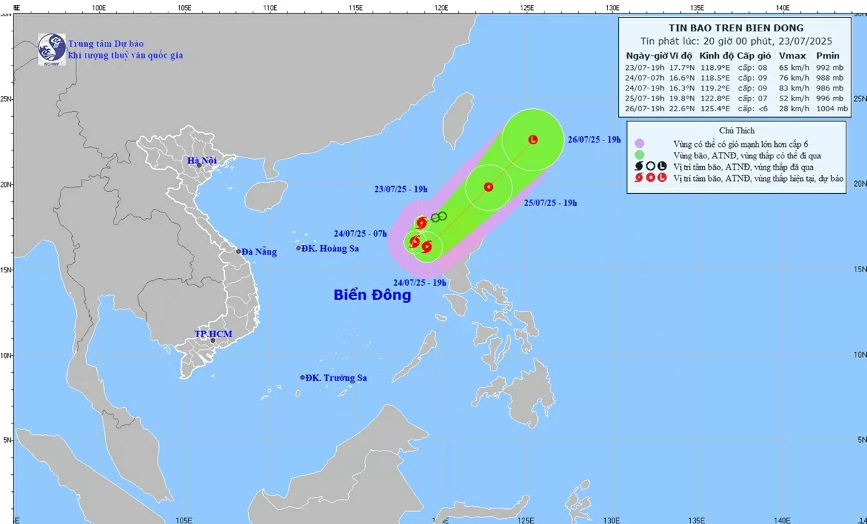 Áp thấp nhiệt đới trên Biển Đông mạnh thành cơn bão số 4, tâm bão gió giật cấp 10, sóng cao 3-5m