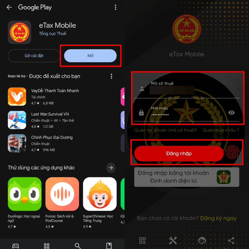 Mở ứng dụng Thuế điện tử, đăng nhập bằng tài khoản thuế cá nhân đã đăng ký. Mở ứng dụng Thuế điện tử, đăng nhập bằng tài khoản thuế cá nhân đã đăng ký.