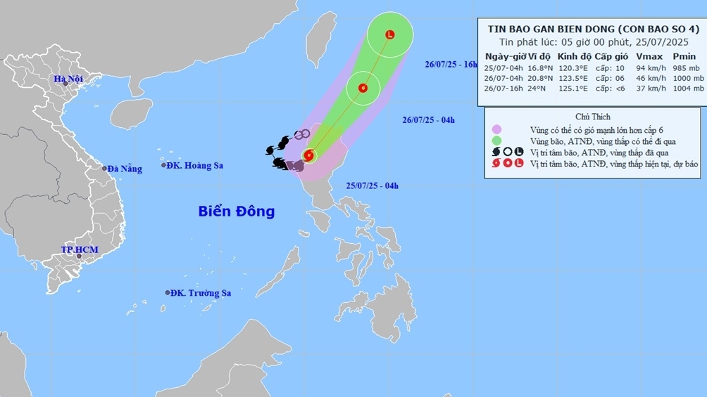 Bão số 4 đi vào khu vực phía Tây đảo Luzon, Philippines, giữ nguyên cường độ gió giật cấp 12