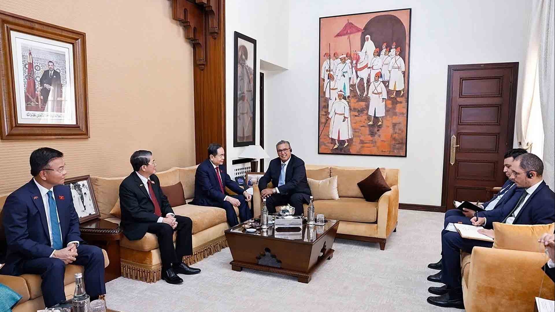 Chủ tịch Quốc hội Trần Thanh Mẫn hội kiến Thủ tướng Morocco Aziz Akhannouch