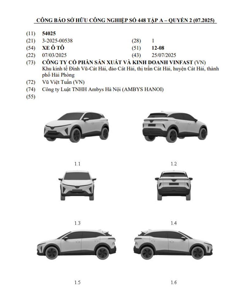 Mẫu SUV điện mới được VinFast đăng ký bản quyền kiểu dáng tại Việt Nam Mẫu SUV điện mới được VinFast đăng ký bản quyền kiểu dáng tại Việt Nam