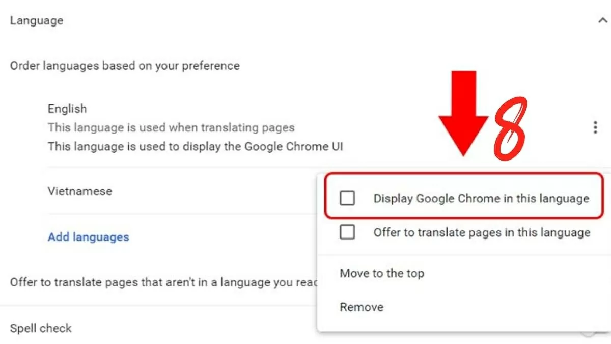 Chọn Hiển thị Google Chrome bằng ngôn ngữ này (Display Chrome in this language) Chọn Hiển thị Google Chrome bằng ngôn ngữ này (Display Chrome in this language)