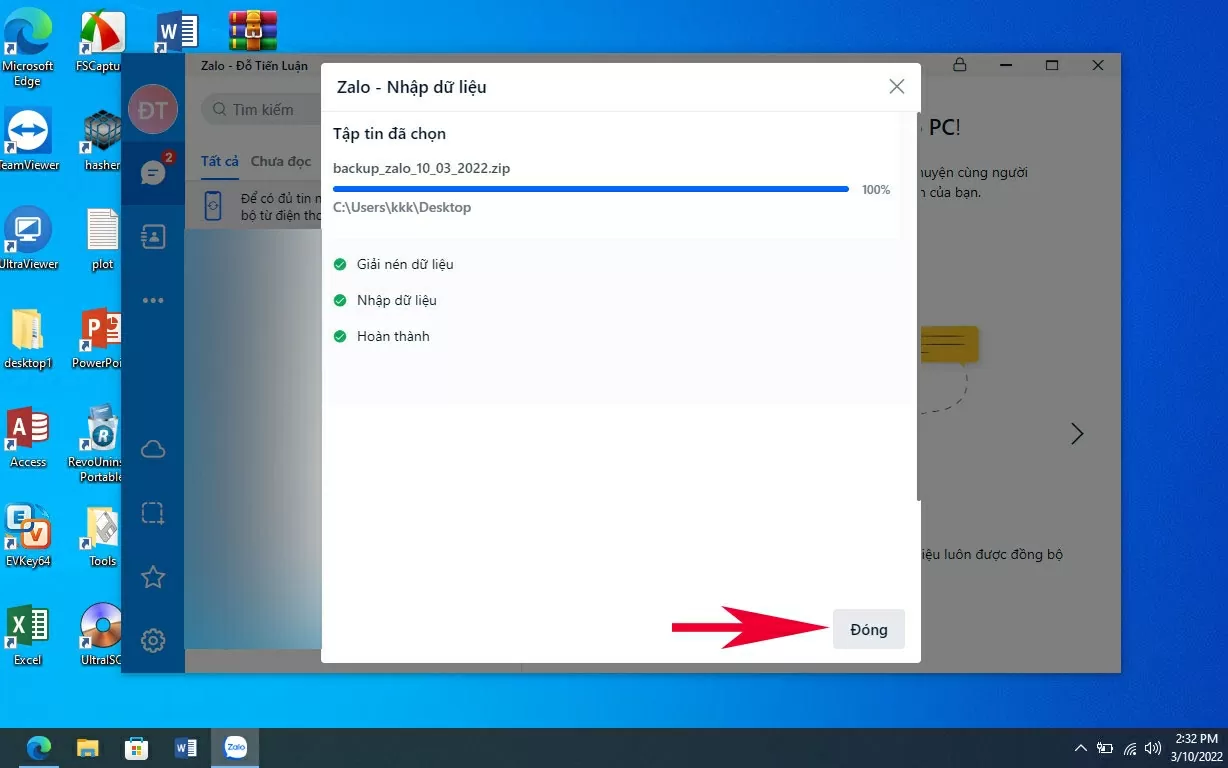 Nhấn Đóng để hoàn tất quá trình khôi phục tin nhắn. Nhấn Đóng để hoàn tất quá trình khôi phục tin nhắn.