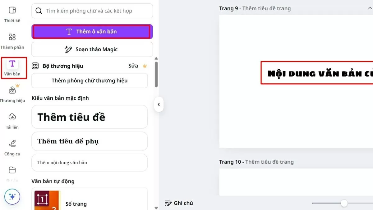 Chọn mục Text (Chữ) từ thanh công cụ bên trái Chọn mục Text (Chữ) từ thanh công cụ bên trái