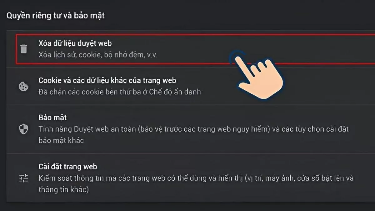 Nhấp vào Xóa dữ liệu duyệt web (Clear browsing data) Nhấp vào Xóa dữ liệu duyệt web (Clear browsing data)