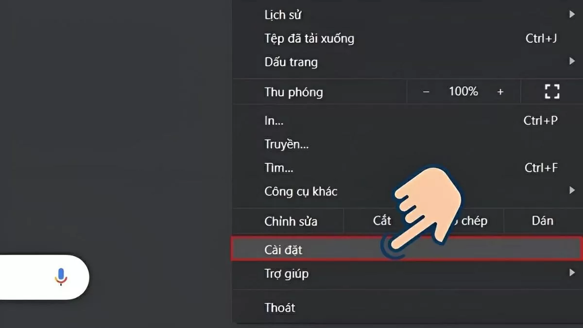 Chọn Cài đặt (Settings) từ menu thả xuống Chọn Cài đặt (Settings) từ menu thả xuống