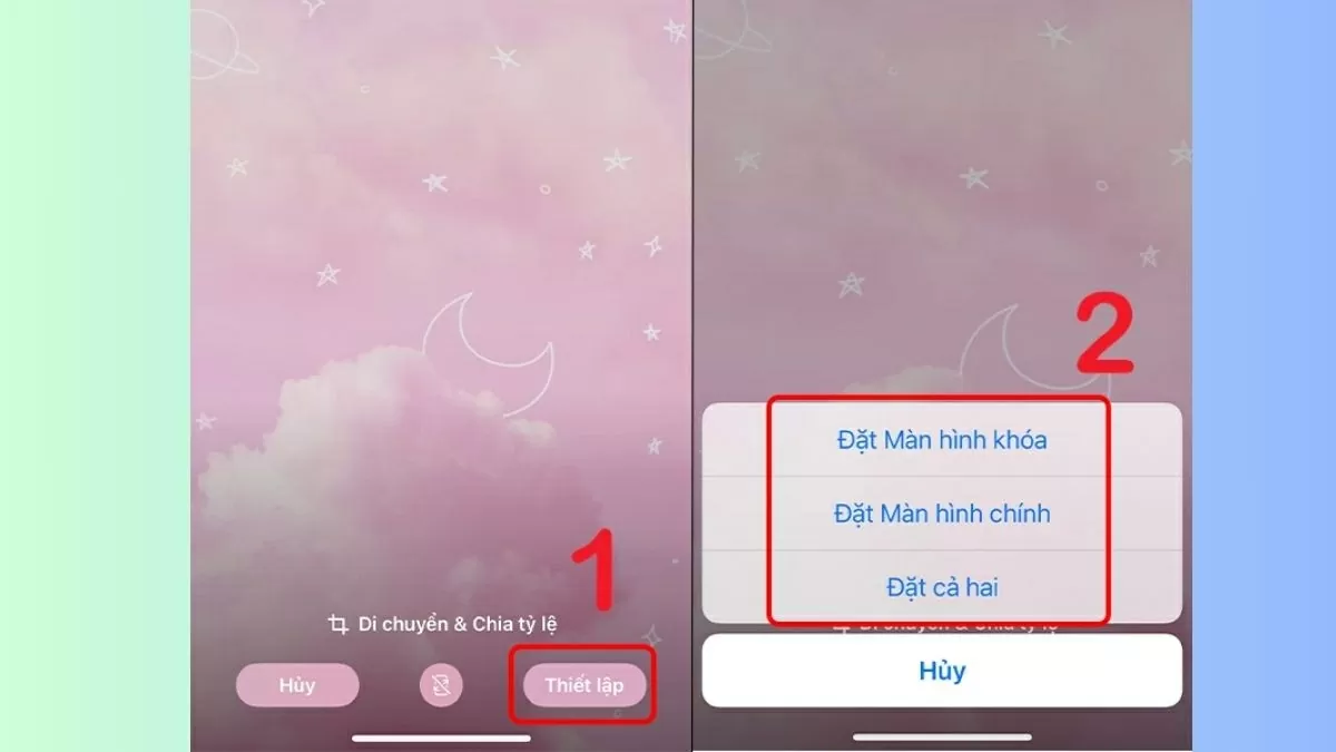 Nhấn vào nút Thiết lập và chọn Đặt làm Màn hình khóa Nhấn vào nút Thiết lập và chọn Đặt làm Màn hình khóa