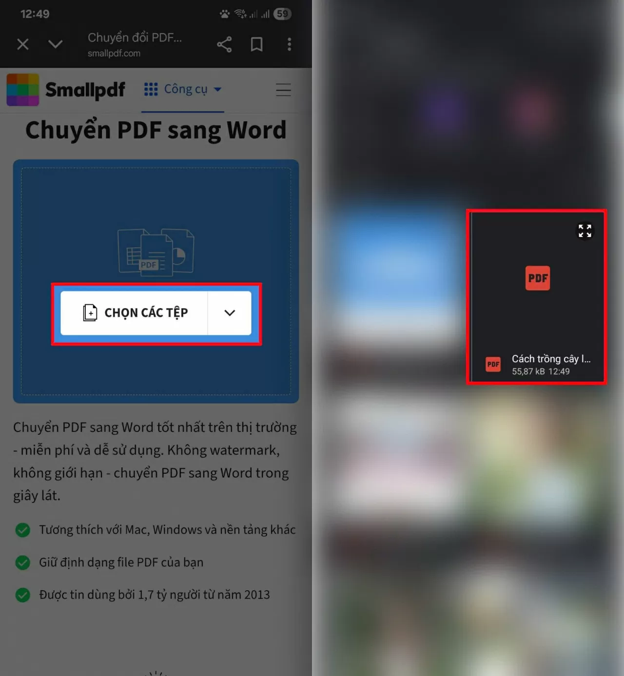 Tìm và chọn mục “Tải tệp lên” hoặc “Upload file”. Tìm và chọn mục “Tải tệp lên” hoặc “Upload file”.